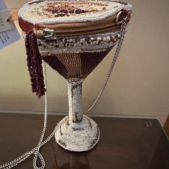Tik Tok Viral Beaded Espresso Shaped Martini Handbag Purse NWT - Silver Chain - Picture 2 of 8